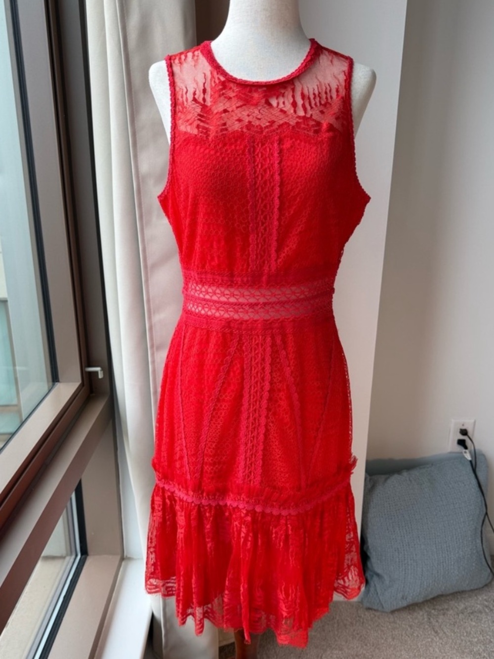 Jonathan Simkhai Red Lace Sleeveless Midi Dress